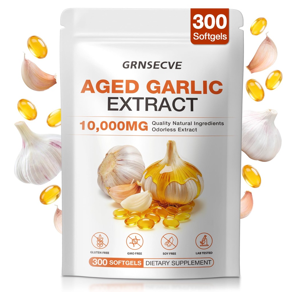 Aged Garlic Extract 300 Softgels 2-Year Aged Garlic | Immune Support, Antioxidant & Cardiovascular Wellness, Odorless, All-Natural, Gluten-Free, Non-GMO