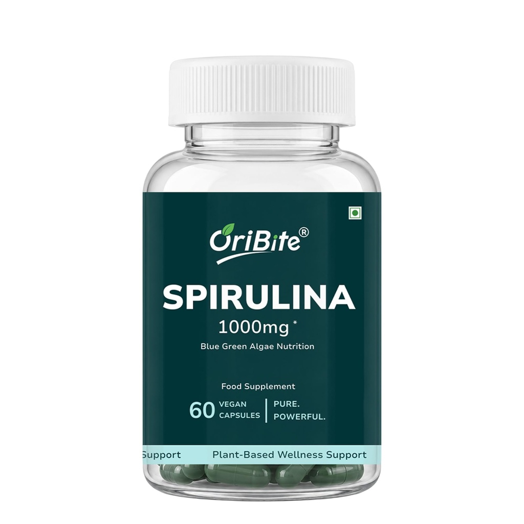 Spirulina 1000mg | 60 Capsules | Organic Plant-Based Superfood | Rich in Protein, Beta-Carotene (Vitamin A), B12 & Antioxidants | Non-GMO & Gluten-Free Supplement