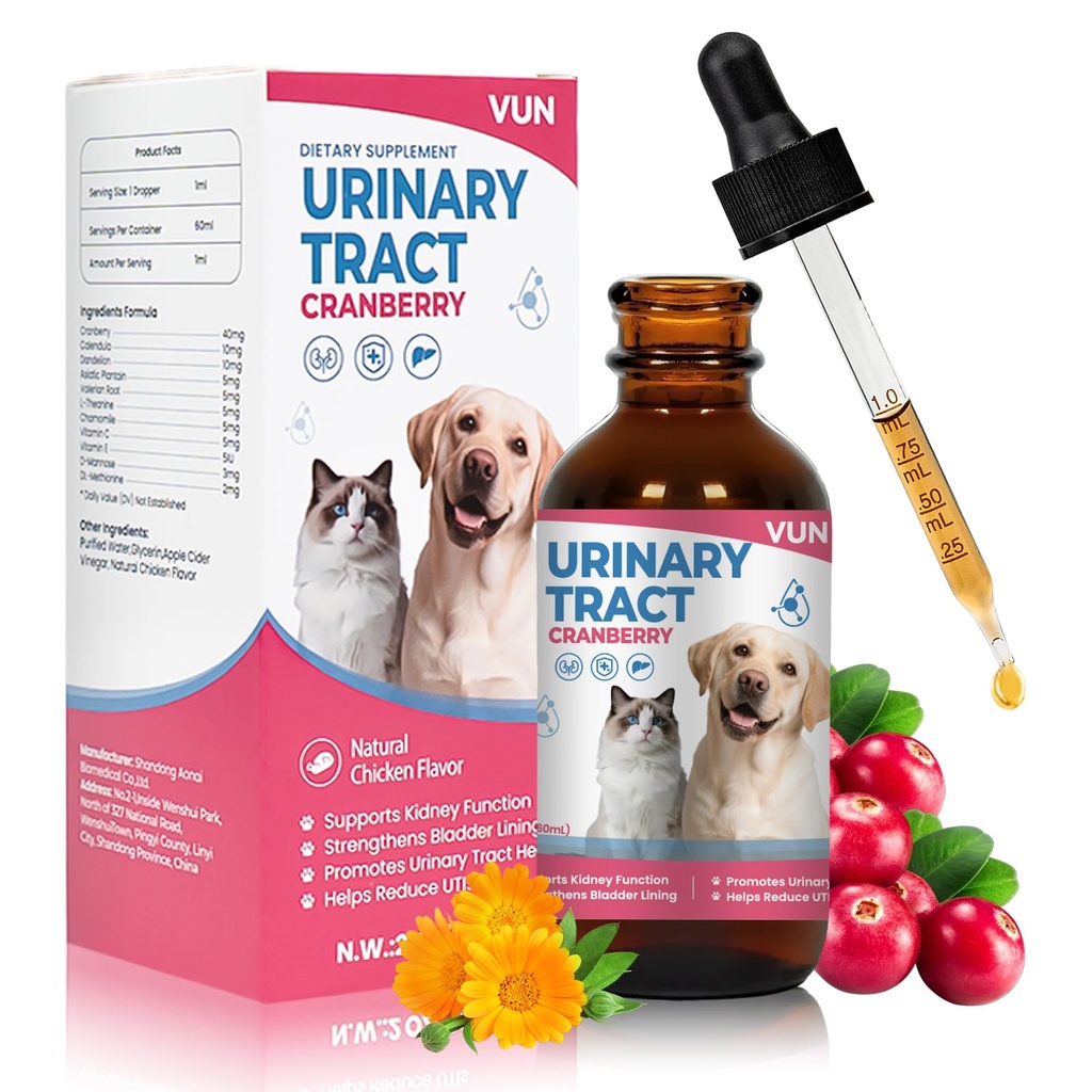 Cat UTI Treatment,Dog Urinary Tract Infection Drops, Renal Health for Cats Pets - Kidney Support,Bladder Control for Dogs Incontinence - Cat UTI Remedy Cranberry & D-Mannose (1 Pack)