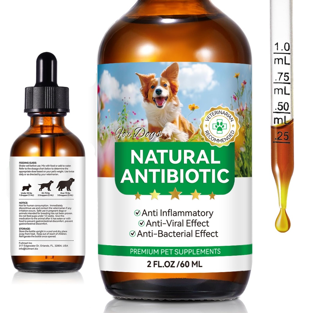 Antibiotics for Dogs, Dogs Antibiotic Liquid Drops Supports Immune & Allergy & Itch Relief, Vitamins Herbal Supplement, Pet Supplies Cats UTI Antibiotics, Bacon Flavor - 2 fl oz / 60ml