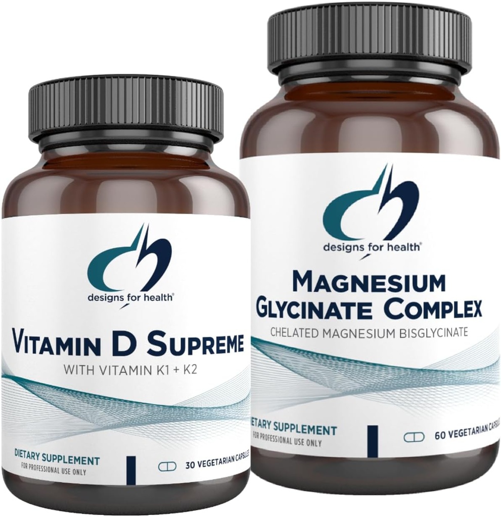 Designs for Designs for Health Magnesium Glycinate Complex (60 Capsules) & Vitamin D Supreme (30 Softgels) - High Absorption Magnesium with 5000 IU Vitamin D3 and Vitamin K2 / K1 - Bone, Immune & Mood