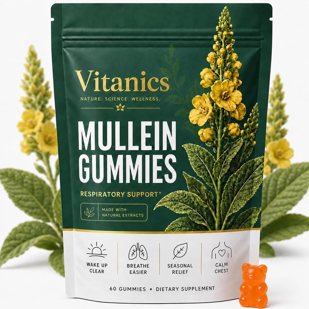 Vitanics Mullein Gummies - Mullein Leaf Extract for Lungs, Respiratory Support, Plant-Based Formula, 60 Gummies, 30-Day Supply