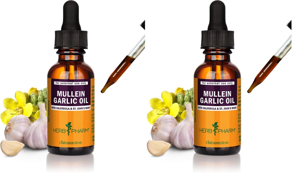 Herb Pharm Mullein Garlic Oil: Infused Oil for Topical External Use with Certified Organic Mullein Extract, Garlic Extract, Calendula & Responsibly Wildcrafted St. John's Wort, 1 oz (Pack of 2)