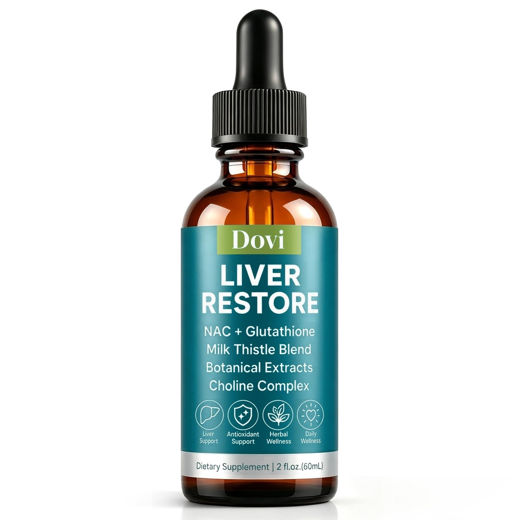 Dovi Liver Restore Drops, Liquid Liver Support with NAC, Glutathione, Milk Thistle & Herbal Blend, Antioxidant Support, Daily Wellness Supplement, 60ml