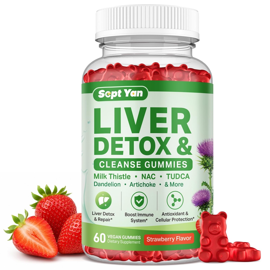 Liver Detox & Cleanse Gummies, Milk Thistle Supplement with TUDCA, NAC, Turmeric, Dandelion & Artichoke – Advanced Liver Support, Antioxidant & Immune Booster,Vegan Strawberry Flavor 60 Count