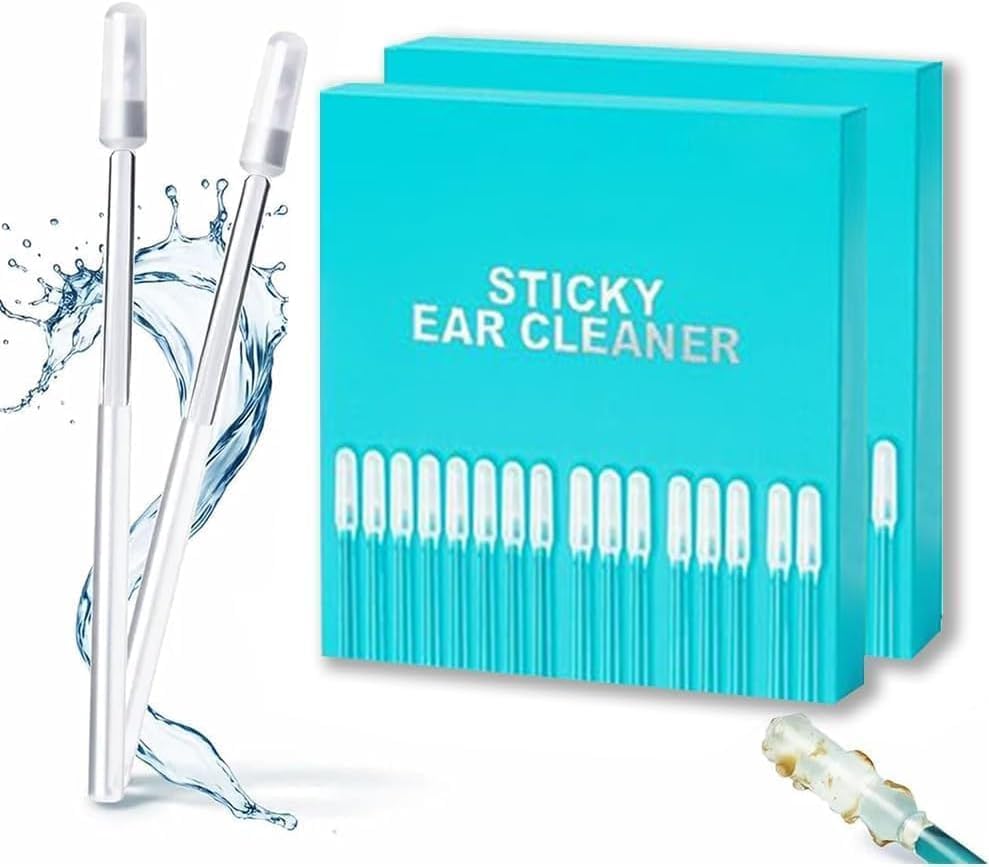48Pc Sticky Ear Cleaning Stick for Adults Large,Japanese Reusable Sticky Ear Cleaner Picks, Gentle Soft Ear Care Cleaning Sticks with Dust Cover