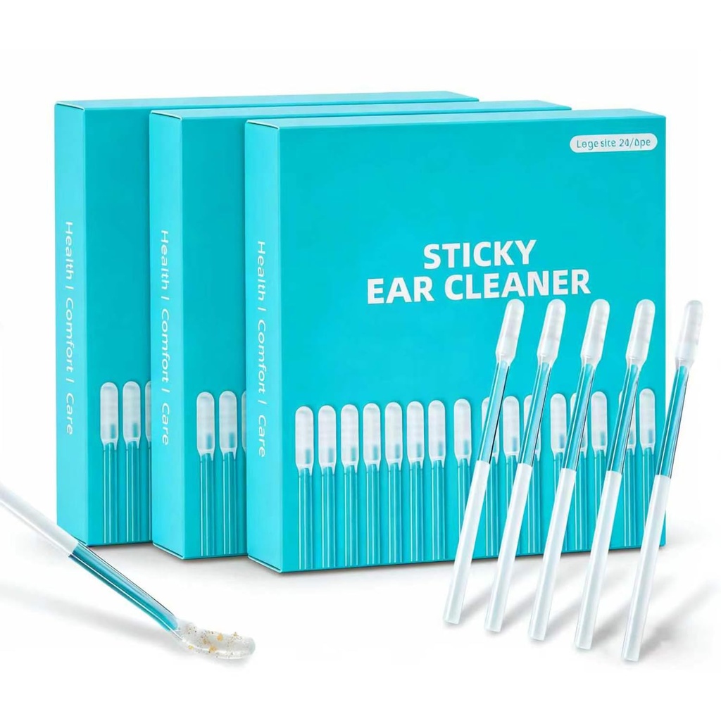 Sticky Ear Cleaning Stick, Reusable Ear Cleaning Tools with Soft Rubber Head, Gentle Adhesive Ear Pick for Ear Wax Cleaning, Home Personal Care Hygiene Kit (3 Boxes/72 Pcs)