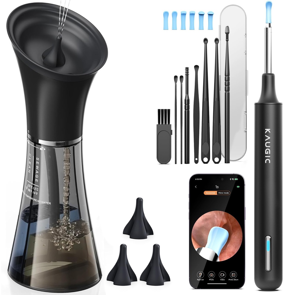 Ear Cleaner with Camera & Irrigation. Wax Removal & Overheat Protect | Complete Ear Cleaning Kit, Visual, Waste Collection Tank, Overheat Auto-Shutoff, IPX7 Waterproof, FSA-HSA Ear Wax Removal