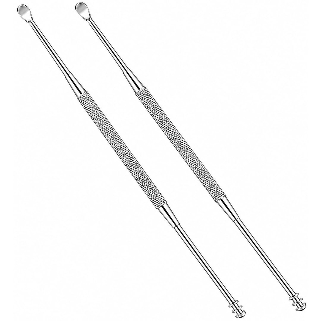 2 Pack - Stainless Steel Ear Spoon Portable Double-Ended Ear Pick Ear Wax Removal Tools Cleaning Ear Cleaner Spoon Spiral Ear Clean Tool