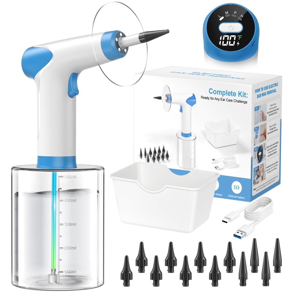 Featjoy Ear Wax Removal Kit, FSA Eligible HSA Approved, 2026 Electric Ear Cleaner with 12 Cleaning Modes & Real-Time Water Temperature, Effective Ear Flushing Irrigation System for Adults Kids