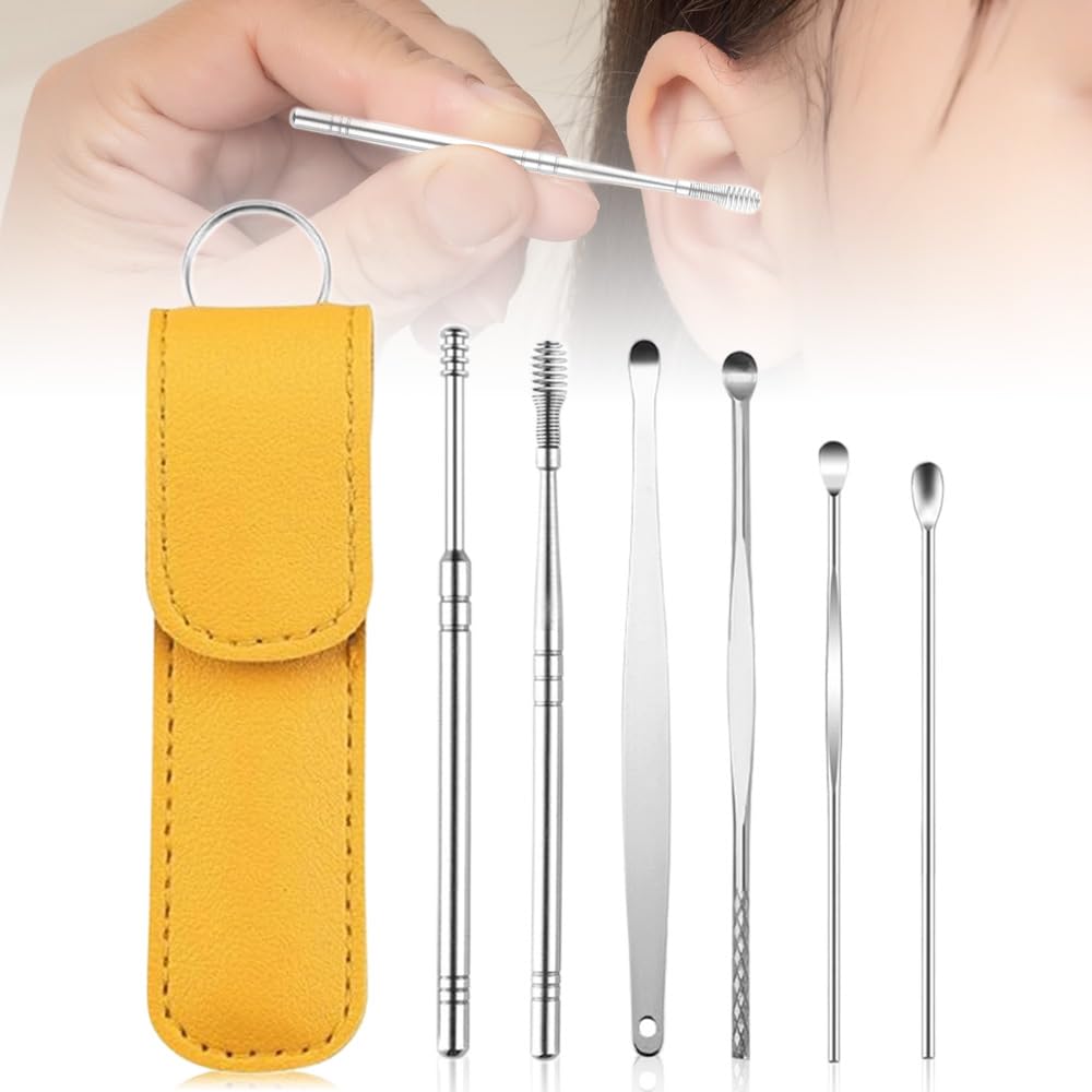 Runsgo Ear Cleaner,The Most Professional Ear Cleaning Master in 2024,Ear Cleaning Kit,Ear Cleaner Earwax Removal Tools with Pu Leather Case (Yellow)