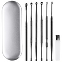 Ear Wax Removal Kit Ear Wax Cleaner Ear Wax Remover Black | 6 Pcs Ear Cleaner Stainless Steel Ear Cleaning Kit Spoon and Curette for Adults Reuse Daily Home and Travel Use