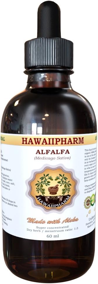 HawaiiPharm Alfalfa Liquid Extract, Organic Alfalfa (Medicago Sativa) Αποξηραμένο ένθετο φύλλων 4 oz