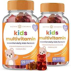 NutraChamps 120 Gummy Vitamins for Kids (Pack of 2), Sugar Free Kids Vitamins Gummy Multivitamin, Vegan & Non-GMO, Strawberry, Passionfruit, Peach & Cherry