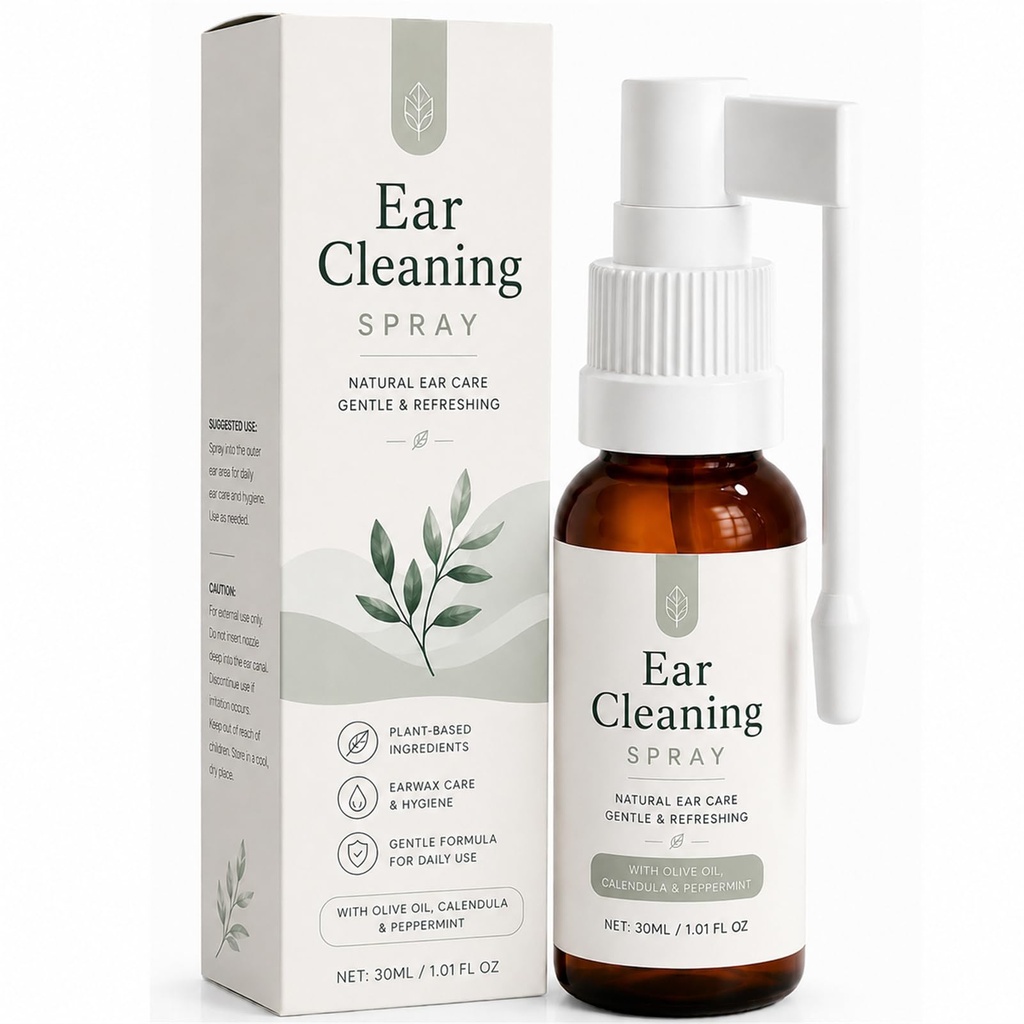 Ear Cleaning Spray, Natural Ear Cleaning Spray for Earwax Removal & Ear Canal Care, Gentle Ear Cleaner with Olive Oil, Calendula & Peppermint, Daily Ear Hygiene Spray for Adults, 30ml (1 PCS)