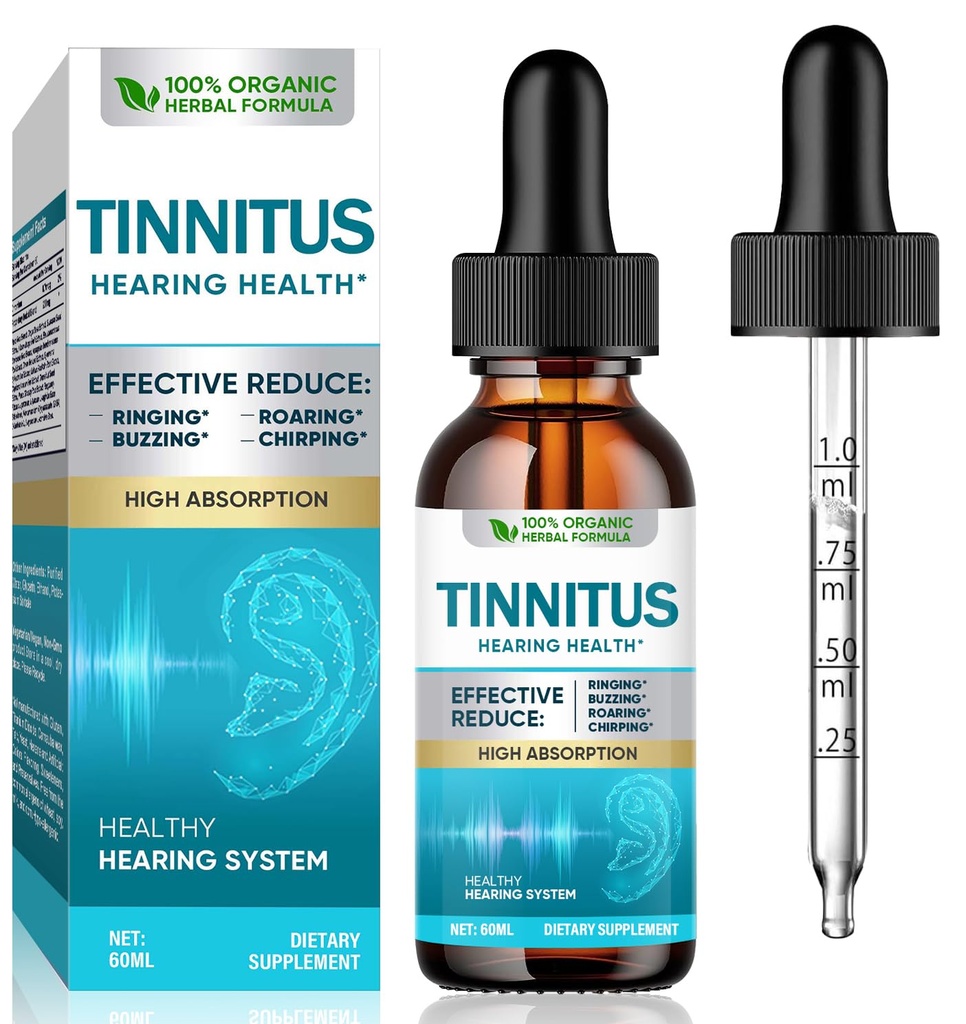 Tinnitus Relief for Ringing Ears, Natural Tinnitus Drops to Reduce Ear Noise & Improve Hearing for Men & Women, Effective Ear Ringing Relief Treatment for Tinnitus Relief, 60ml