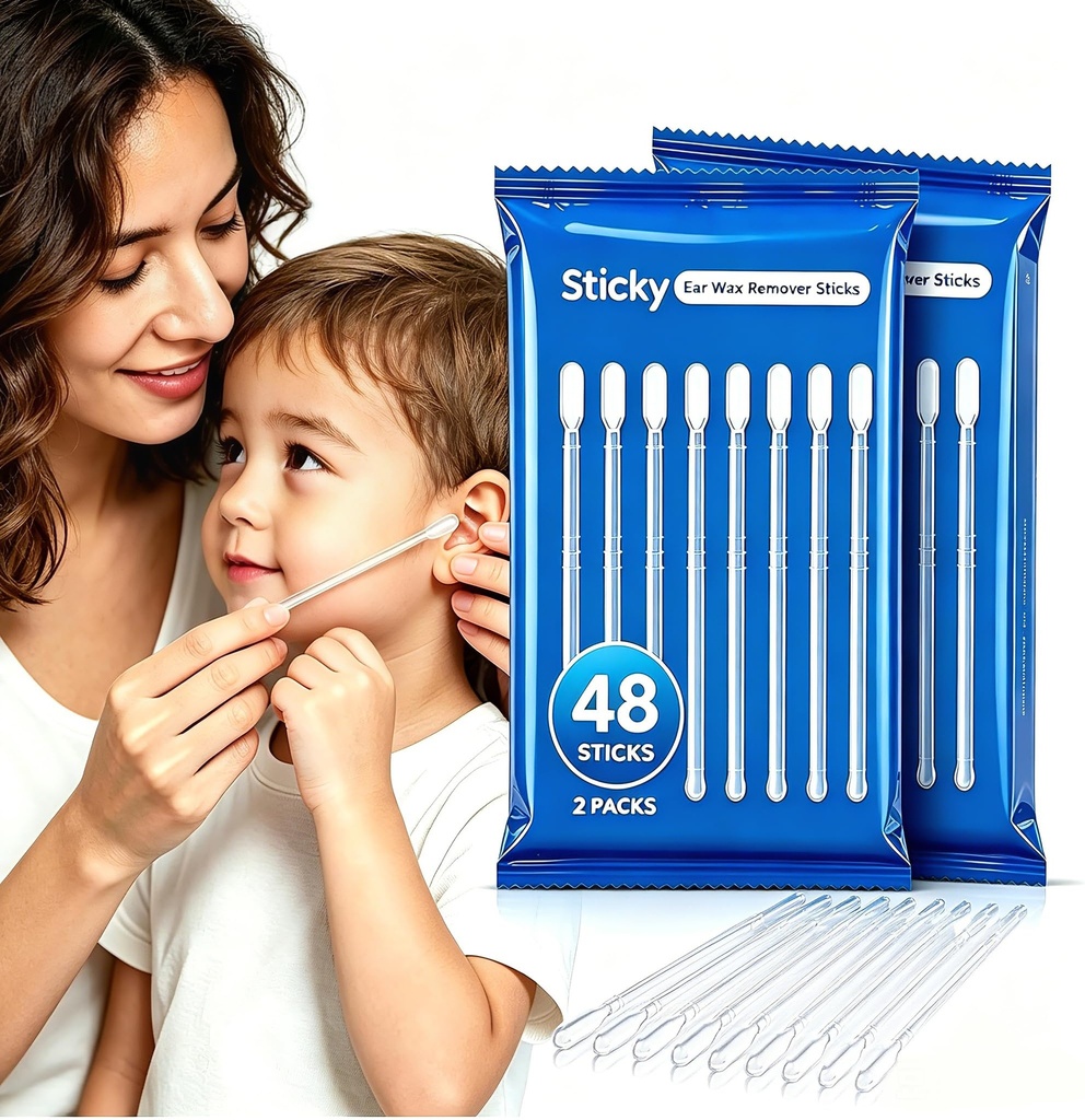 2-in-1 Sticky Ear Cleaning Stick, Dual-Ended Ear Wax Remover, Rounded Adhesive Tip & Scoop End, Gentle & Safe for Adults & Kids, Reusable Travel-Friendly Ear Care Tool