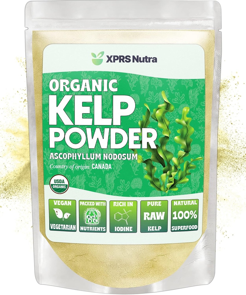 XPRS Nutra Organic Kelp Powder (Ascophyllum Nodosum) - Seaweed Powder Πλούσια σε Ιώδιο, Ανοσοποιητικές Βιταμίνες και Ορυκτά - Συμπλήρωμα Sea Kelp Βαθμού Τροφίμων Vegan Superfood for Skin Care (4 oz)