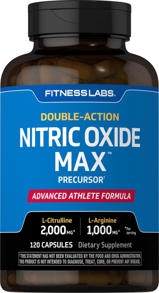 Fitness Labs Nitric Oxide Supplement | 3000mg | 120 Capsules | Nitric Oxide Pre Workout Athlete Formula | with L Arginine and L Citrulline | Triple Action | Non-GMO