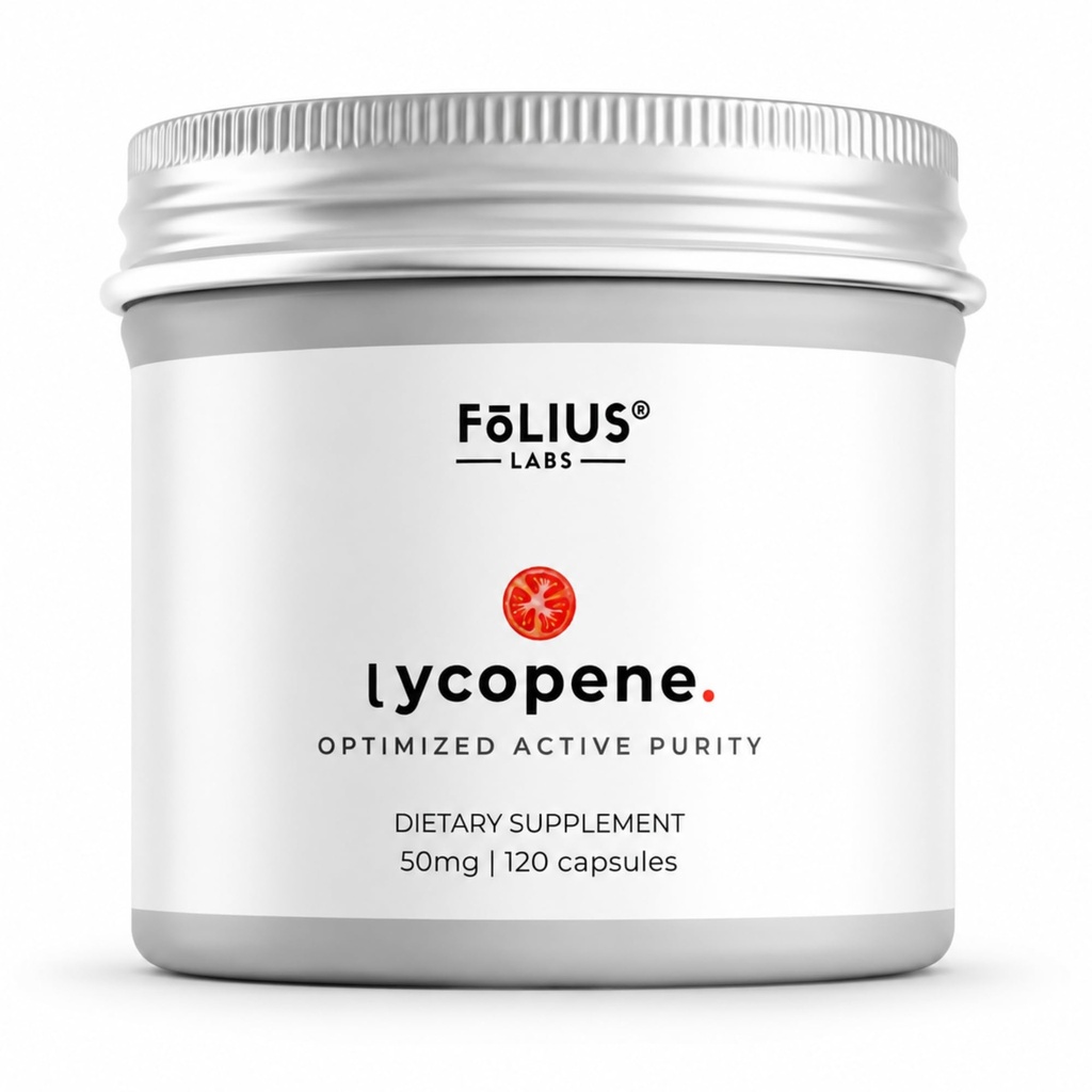 FOLIUS LABS Lycopene Supplement for Men & Women 50mg - 120 Veg Capsules | Natural Carotenoid Antioxidant Supplement from Tomatoes | Standardized Extract for Heart, Prostate & Skin Health – Non-GMO
