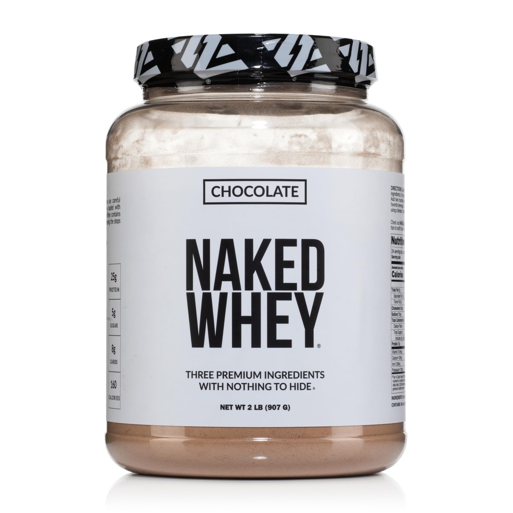 NAKED Whey Chocolate Protein Powder - Μόνο 3 συστατικά - Grass Fed Whey Protein Powder, Organic Chocolate and Organic Coconut Sugar, No GMO, No Soy, and Glutten Free - 24 Σερβιέτες