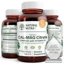Natural Nutra Cal-Mag Citrate with Vitamin D3,1000/500 mg Complex, Ενίσχυση της πυκνότητας των οστών, των μυών και των νεύρων υγεία, Βοήθεια για τη διατήρηση των υγιεινών δοντιών, εξαιρετικά βιοδιαθέσιμες πηγές, 100 Vegan δισκία
