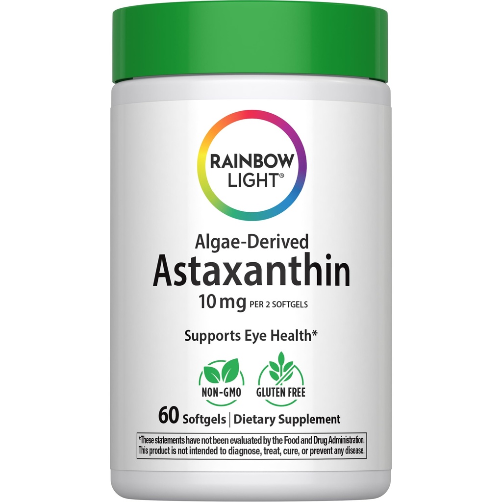 Rainbow Light Astaxanthin 10 mg Supplement | 60 Softgels | from Haematococcus Pluvialis Algae Extract | Supports Eye Health | Non-GMO & Gluten Free