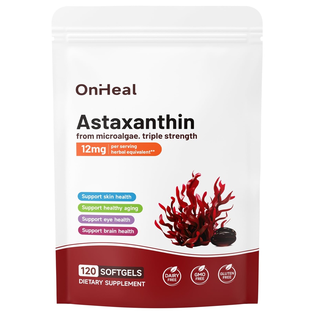 Astaxanthin Supplement 12mg, Antioxidant Softgels for Eye, Skin, Joint, Brain, and Heart Health, 120 Softgels, 4-Month Supply
