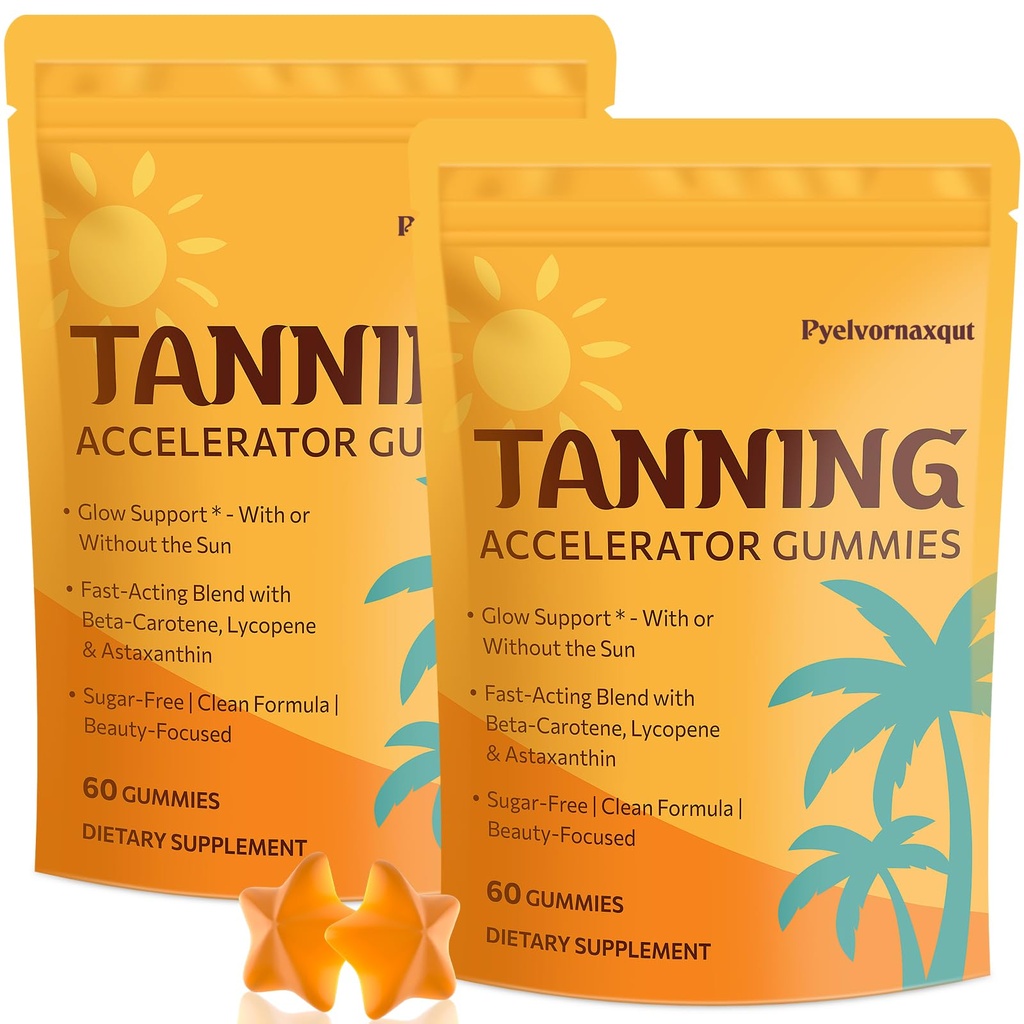 Tanning Gummies with Astaxanthin – Golden Glow & Skin Radiance – 120 Count | Sunless Tanning Supplement with Beta Carotene, Lycopene & L-Tyrosine for Women & Men – Vegan & Sugar Free