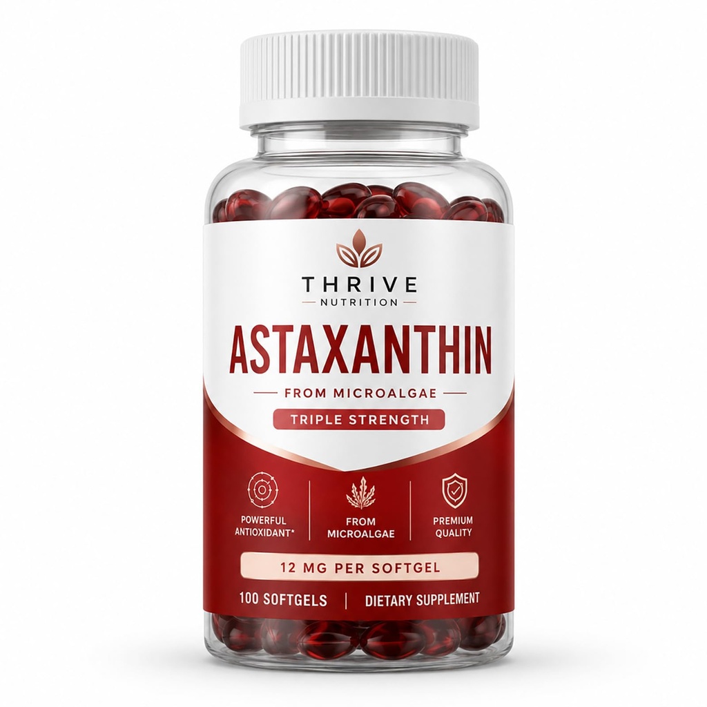 Thrive Nutrition Astaxanthin 12 mg, 100 Count | Sleep Supplement with L-Theanine, Magnesium Glycinate, Valerian Root & Passionflower, Sugar Free, Vegan Strawberry Gummies