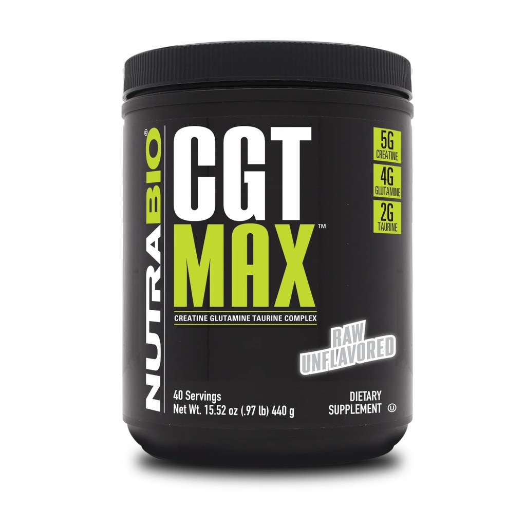 NutraBio CGT-MAX σκόνη- Creatine, γλουταμίνη και ταυρίνη για να υποστηρίξει την αποκατάσταση των μυών και τη δύναμη - 40 εξυπηρετήσεις - Χωρίς γεύση