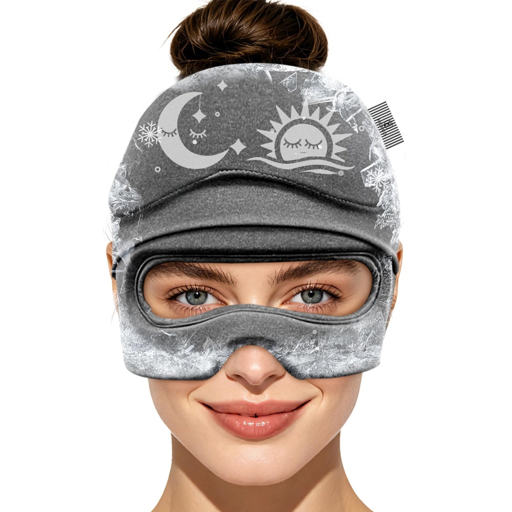 Migraine Relief Cap with Flip-up Eye Mask for Headache & Stress Relief | Headache Relief Hat for Hangover, Tension-Cold Compress Head Wrap