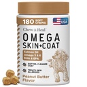 Omega 3 Fish Oil for Dogs, Peanut Butter - 180 Soft Chews for Skin and Coat | For Shedding & Hot Spots - Skin and Coat Supplement - Salmon Oil, EPA, & DHA - Allergy Chews - Made in USA