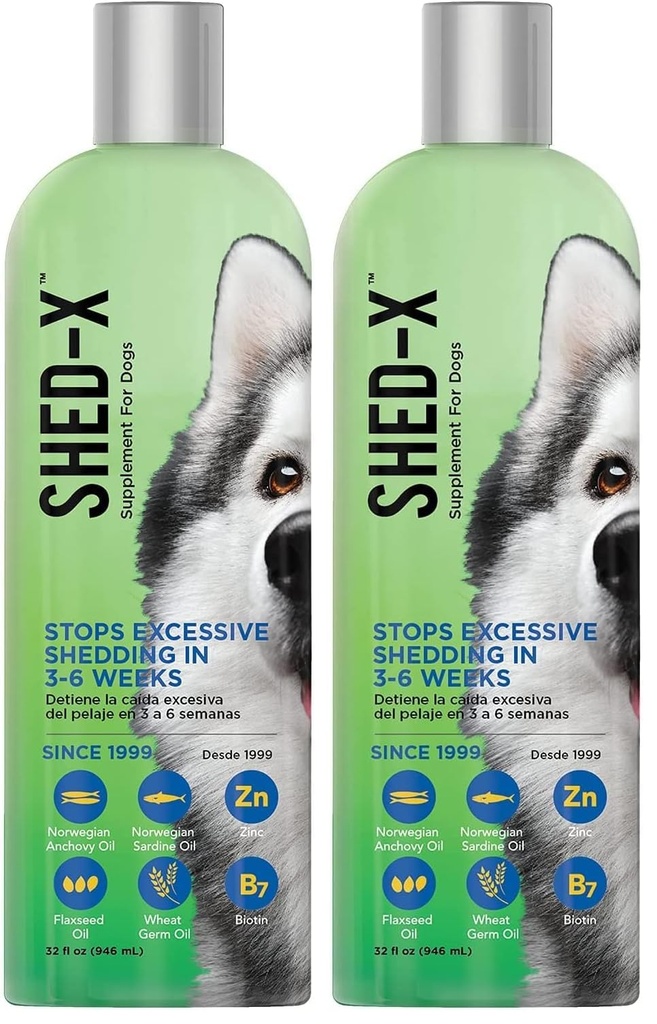 Shed-X Liquid Dog Supplement,32oz – 100% Natural – Helps Dog Shedding,Fish Oil for Dogs Supports Skin & Coat,Dog-Oil for Food with Essential Fatty Acids,Vitamins,and Minerals,(Pack of 2)
