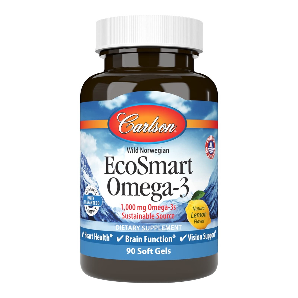 Carlson - EcoSmart Omega-3, Sustainable Source, Promotes Heart, Brain, Vision & Joint Health, Lemon, 90 soft gels