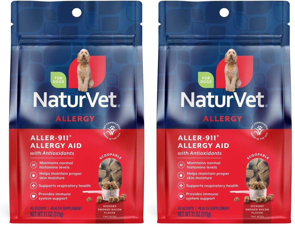 NaturVet Scoopables Aller-911 Dog Allergy Support Vitamins - Supports Immunity & Seasonal Allergies in Dogs - Hickory Smoked Bacon Flavored Pet Health Supplement | 11oz Bag (Pack of 2)