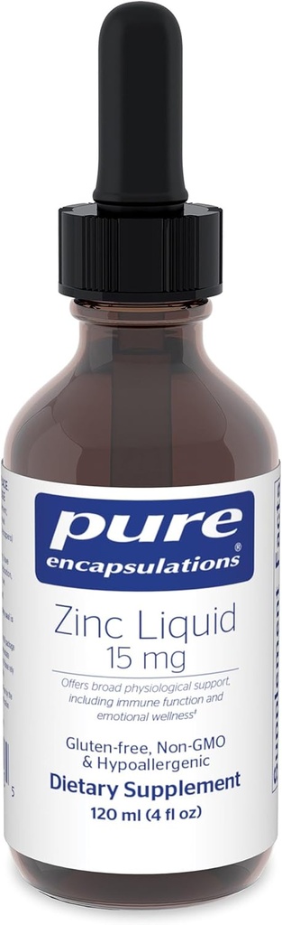 Pure Encapsulations Zinc Liquid 15 mg | Zinc Gluconate Hypoallergenic Supplement for Immune Support | 4 fl. oz.