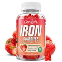 Iron Gummies για γυναίκες, άνδρες & παιδιά, συμπλήρωμα σιδήρου χωρίς ζάχαρη με ασβέστιο, ψευδάργυρο, φολικό & βιταμίνη B12, C, B6 - για κτίριο αίματος & την ενεργειακή υποστήριξη, αναιμία, φράουλα, 60 κόμης