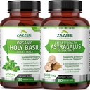 Zazzee Extra Strength Astragalus Root and Extra Strength USDA Organic Holy Basil Tulsi Extract