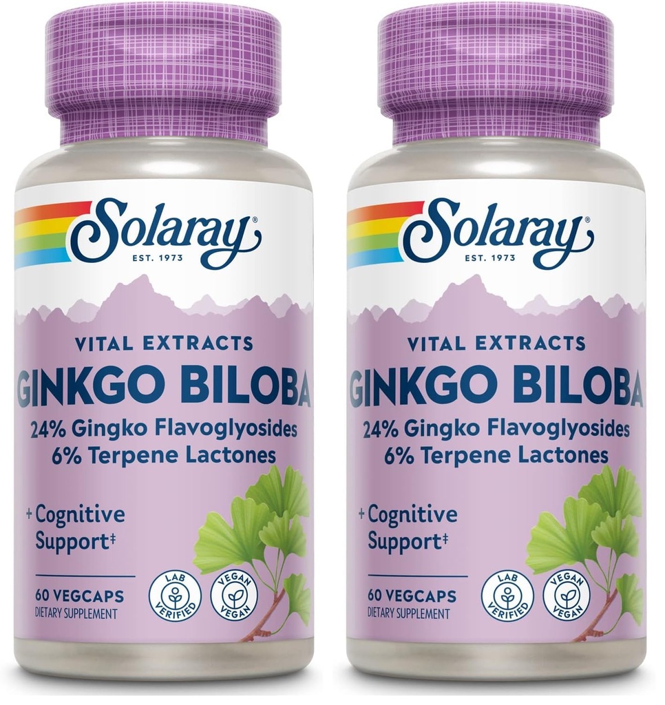 SOLARAY Ginkgo Biloba Extract, 60mg | 60 Count (Pack of 2)
