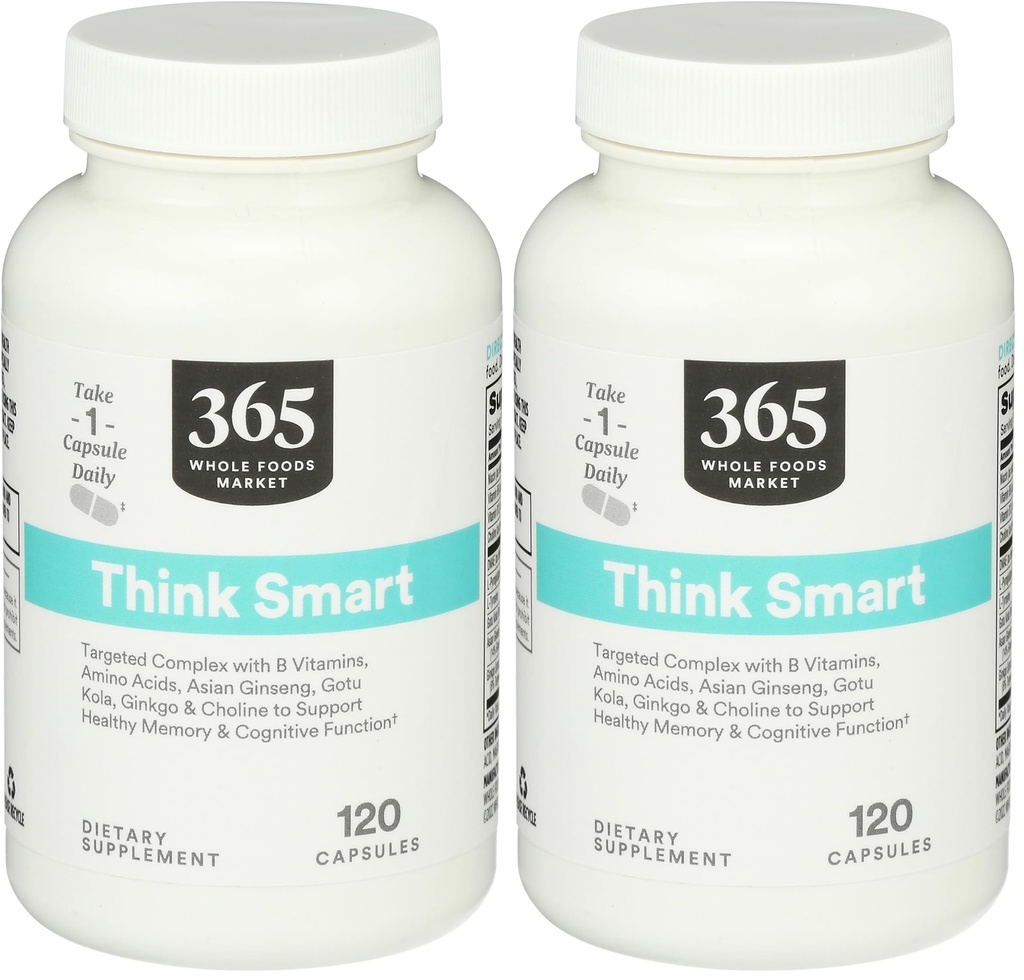 365 by Whole Foods Market, Think Smart with Ginkgo Biloba, 120 Capsules (Pack of 2)
