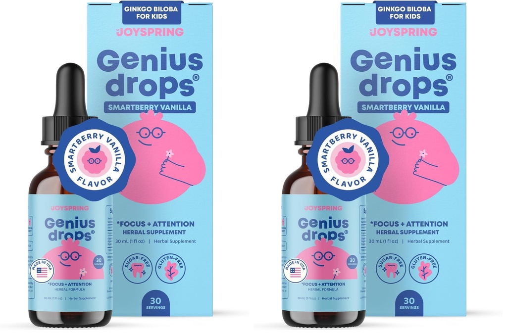 JoySpring Genius Kids Focus Drops, SmartBerry Vanilla, 30 Servings (Pack of 2)