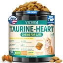VICSOM Taurine for Cats, Cat Supplements for Heart & Vision, 500 Chews | Crunchy Cat Treats With CoQ10, Omega-3 & L-Carnitine For Heart, Vision, Muscle & Energy Support, Chicken Flavor