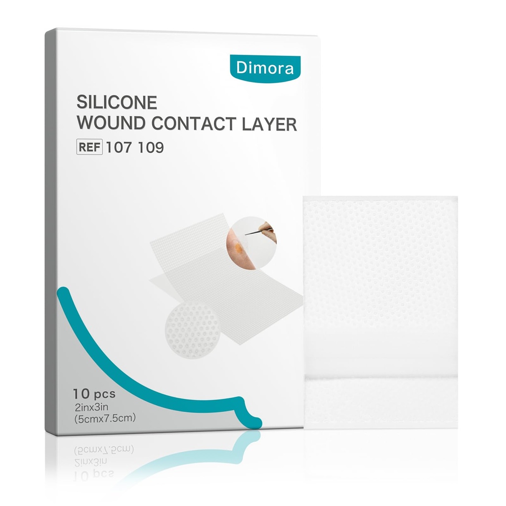 Dimora Wound Contact Layer, Silicone Dressing, 2in x 3in, 10 pcs | Non-adhering, Transparent Pads Bandages Sheets, Wide Range of Exuding Wounds