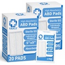 Vakly ABD Pads 5x9 Sterile – Abdominal Combine Gauze Pads, High Absorbency Non-Adherent Wound Dressing for Heavy Drainage & First Aid, Individually Wrapped