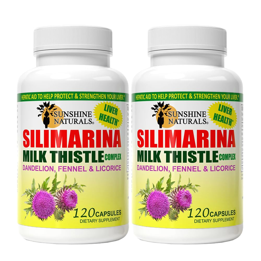 Sunshine Naturals Milk Thistle Complex. Liver Health Support, Detoxification, Antioxidant Defense, and Natural Liver Function Enhancement. Promotes Digestive Health. 600 mg. 120 Capsules. Pack of 2.