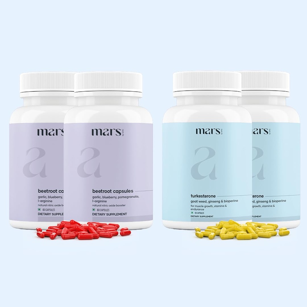 MarsbyGHC Testo Max Combo | Mars Beetroot Nitric Oxide Booster & Mars Turkesterone 240 Capsules| Pack of 2