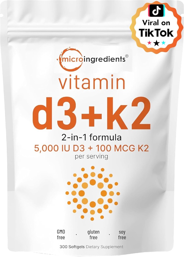 Micro Συστατικά Βιταμίνη D3 5.000 IU + K2 MK-7 100 mcg, 300 Softgels 