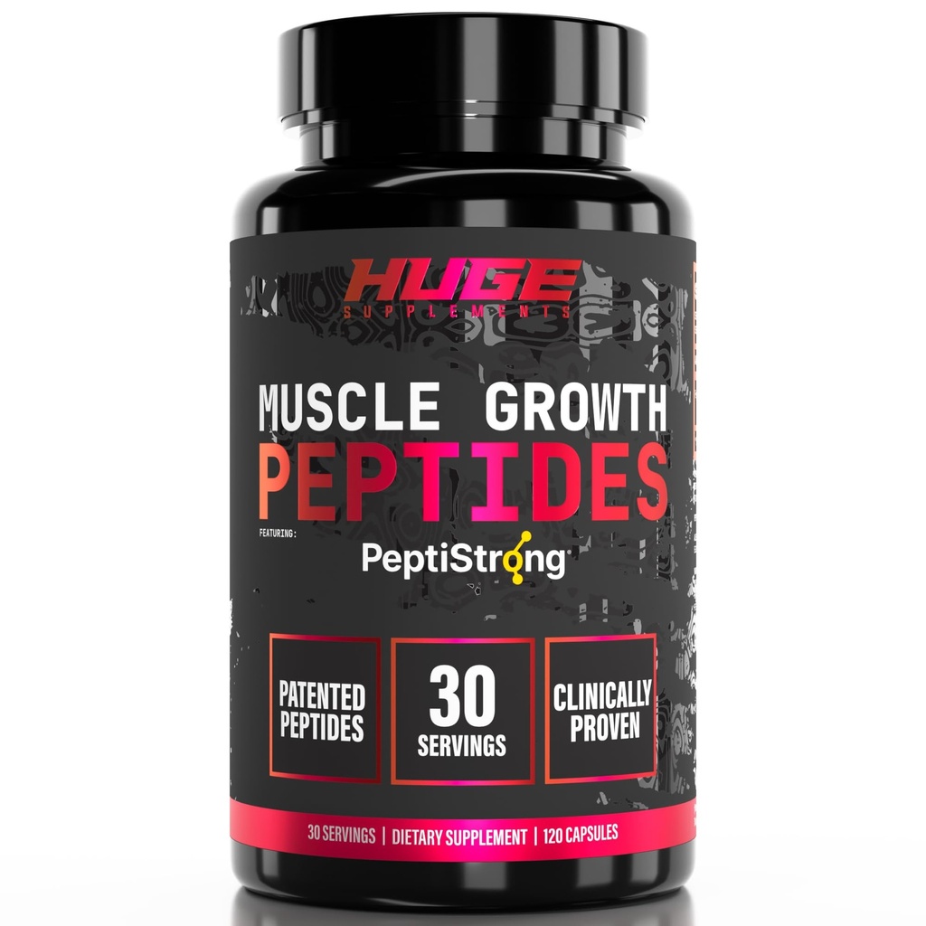 Huge Muscle Growth Peptides, Unique PeptiStrong® Peptide Complex, Clinically Studied, Supports Muscle Protein Synthesis, Strength, Performance & Recovery, Advanced Peptide Technology, 30 Servings