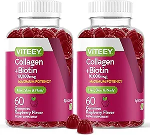 Viteey Collagen Gummies με Biotin Gummies για το δέρμα των μαλλιών και τα νύχια Βιταμίνες - Βιοτίνη και Collagen Συμπληρώματα για γυναίκες & άνδρες - Vegan, χωρίς γλουτένη – 120 Count